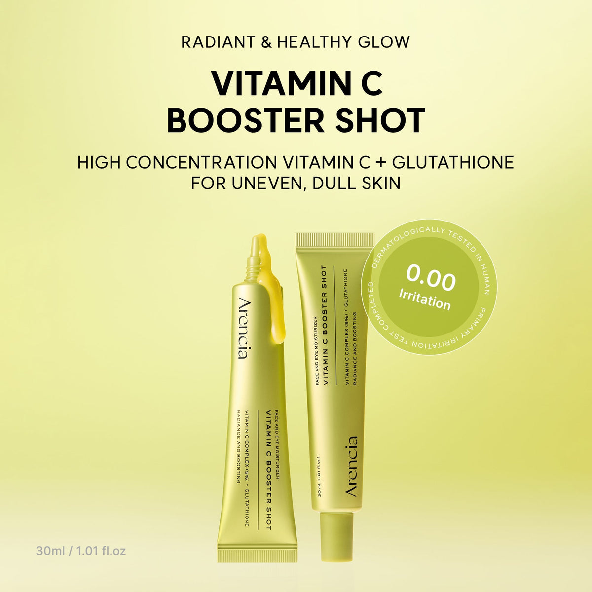 Vitamin C Booster Shot, Pure Vitamin C + Glutathione for Bright, Healthy Skin Glow, 1.01 fl oz